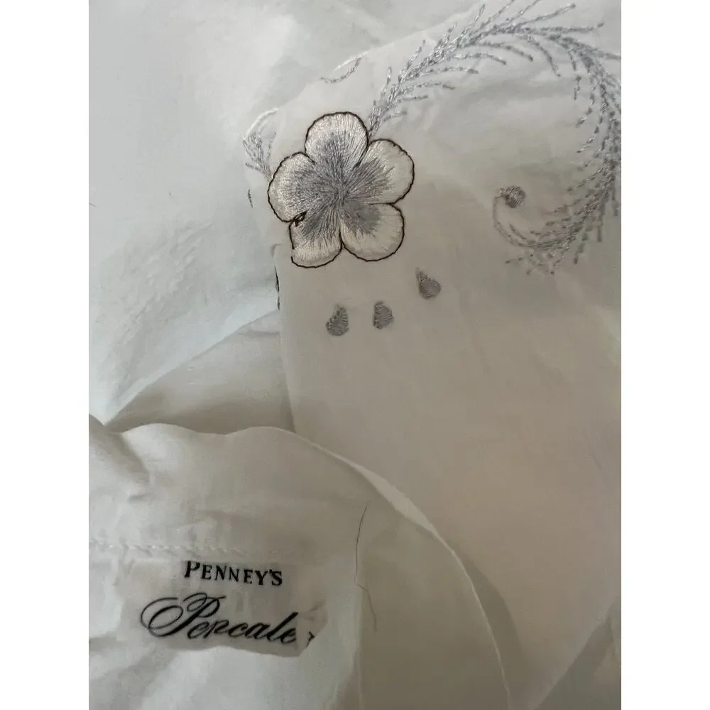 3PC Vintage JC Penney Full Sheet Set Floral Embroidered Butterfly Flower Cottage